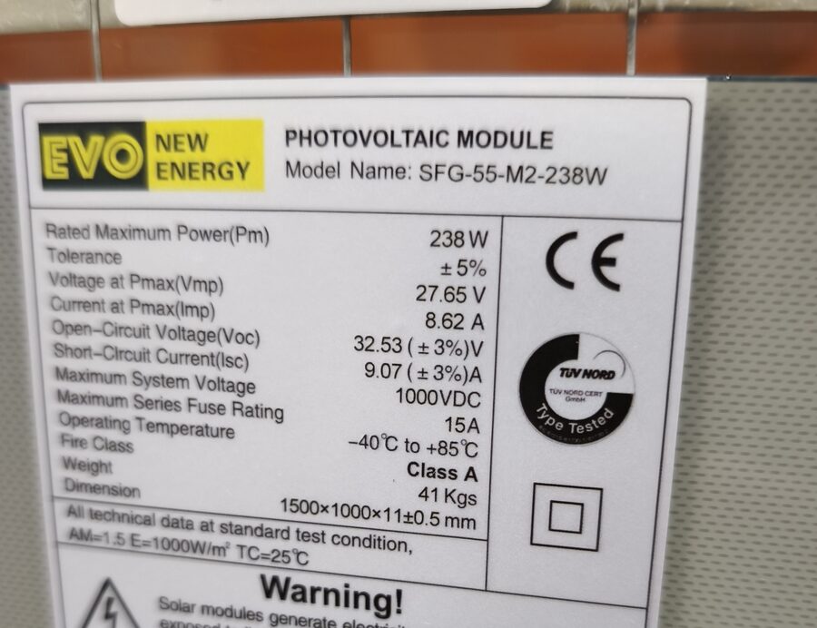 Az A1 238 W-os modul adattáblája